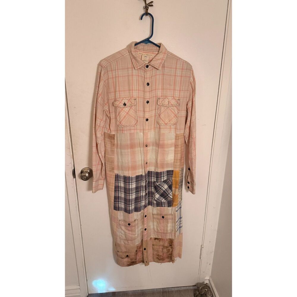 Free PeoplexTricia Fix Repurposed Vintage Patchwork Plaid Flannel Duster Dress S